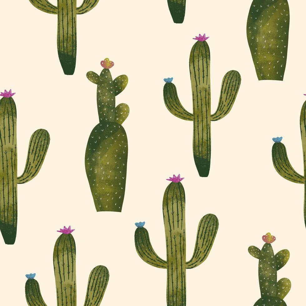 mignonne cactus sans couture modèle. botanique illustration pour textile fond d'écran texture sur votre projet. vecteur