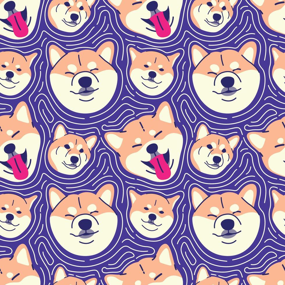 mignonne shiba chiens tête dans violet Contexte modèle vecteur