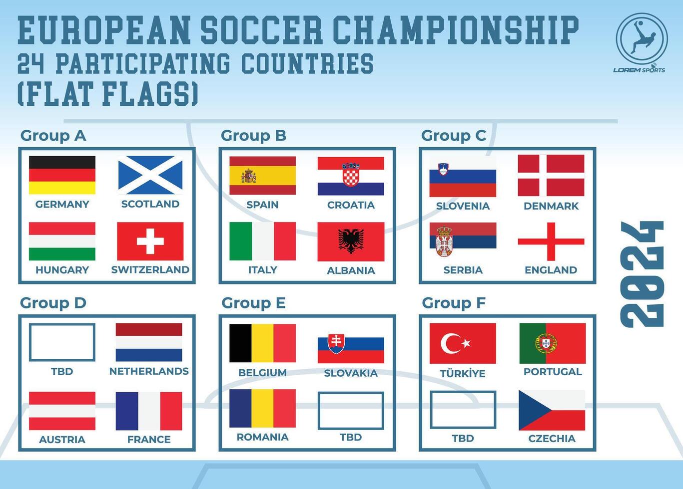 plat drapeaux de participant des pays de européen football championnat 2024 vecteur