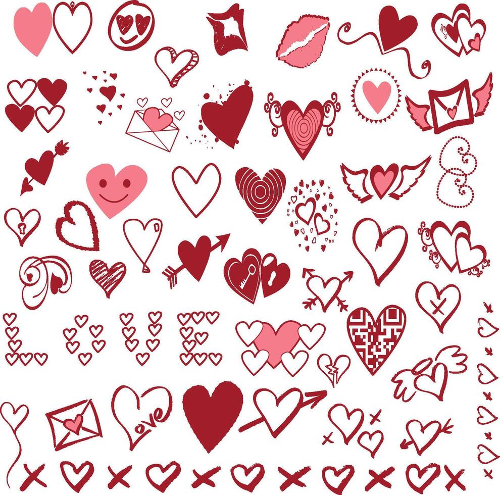 la Saint-Valentin journée vecteur la Saint-Valentin journée Icônes ensemble cœur ensemble de cœurs la Saint-Valentin journée griffonnages sur rose Contexte