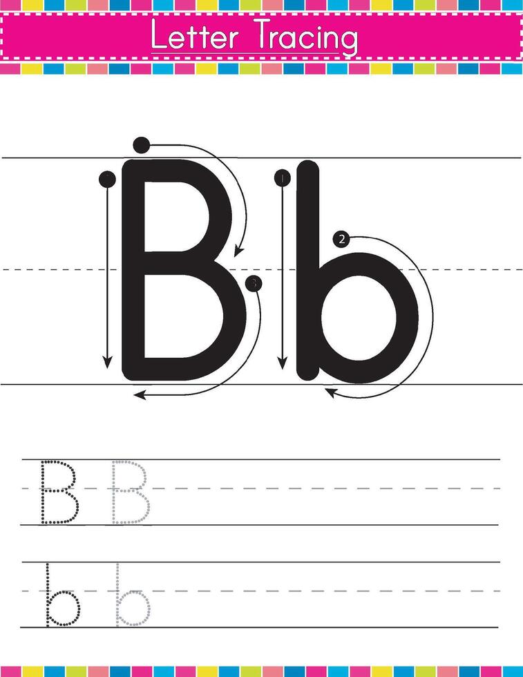 b alphabet tracé feuille de travail vecteur
