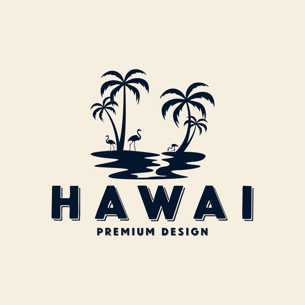 plage logo été vacances Hawaii noix de coco arbre vecteur icône symbole illustration conception modèle