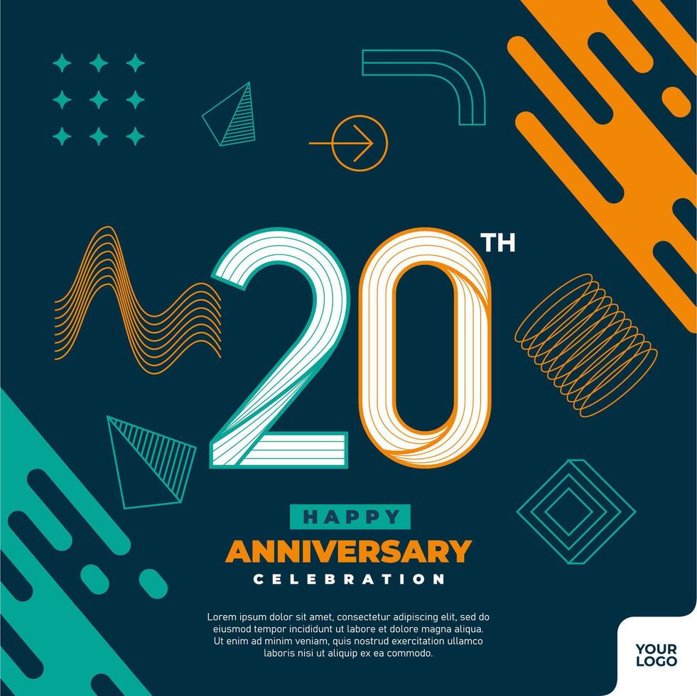 20e anniversaire fête logotype avec coloré abstrait géométrique forme y2k Contexte vecteur