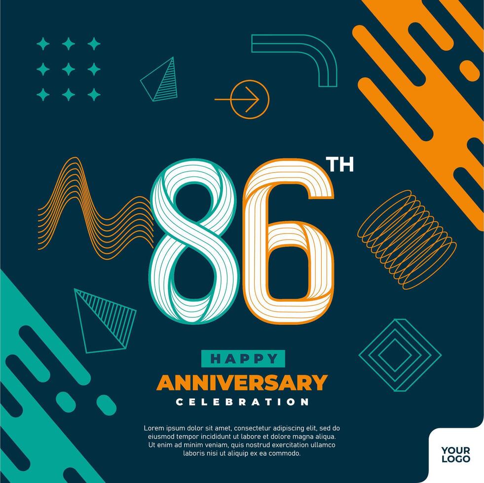 86e anniversaire fête logotype avec coloré abstrait géométrique forme y2k Contexte vecteur