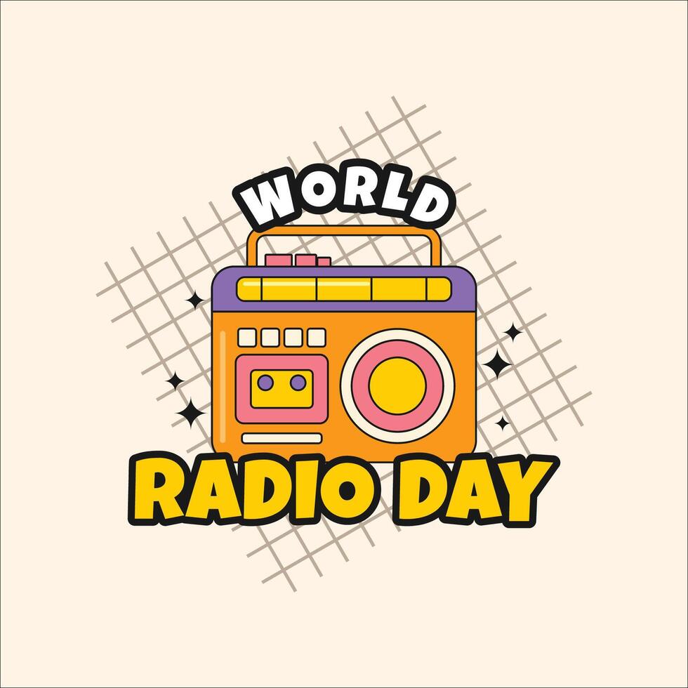 monde radio journée rétro style vecteur conception