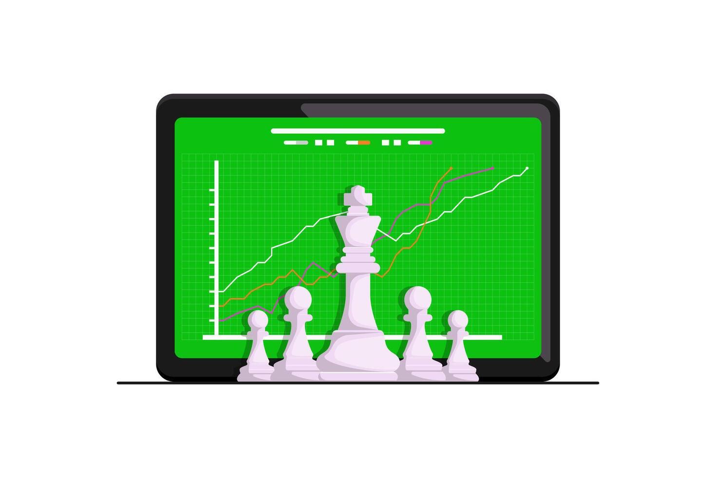 affaires fort direction concept, lignes graphique sur écran avec Roi et soldat échecs sur isolé arrière-plan, numérique commercialisation illustration. vecteur