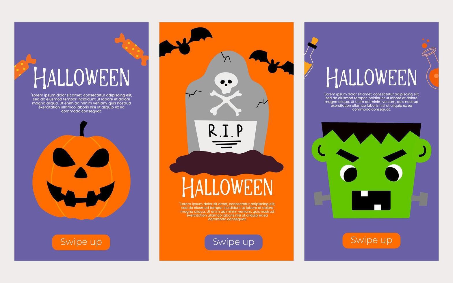 Halloween social médias bannières modèle. affiche, couverture, avec main tiré élément vecteur illustration