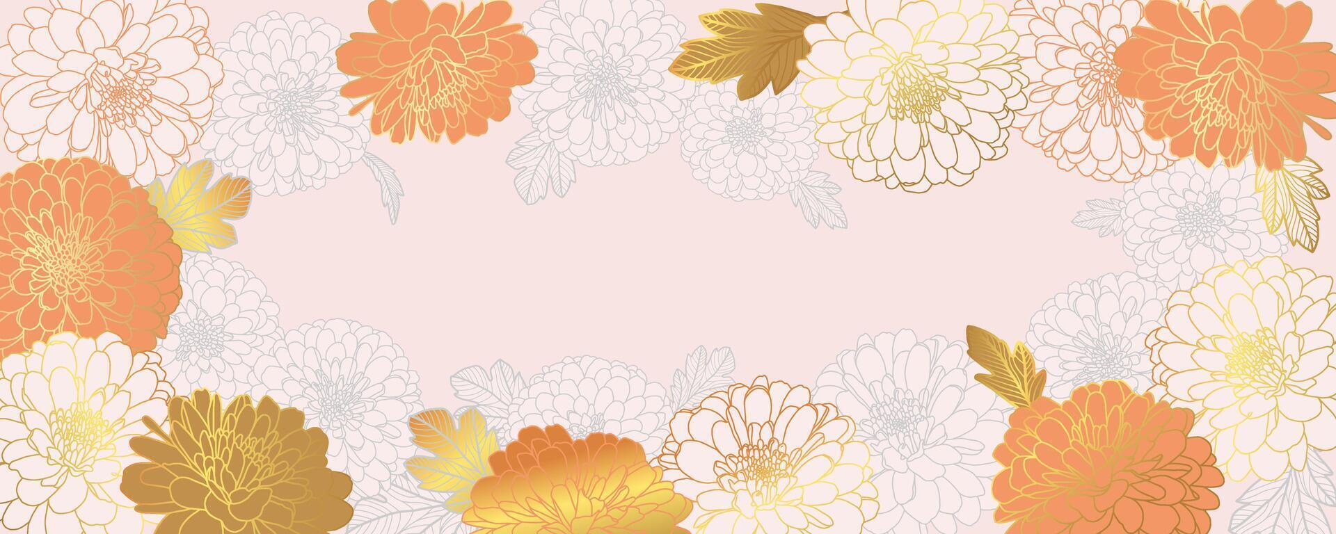 luxe or floral fond d'écran conception chrysanthème fleurs dans rose, gris, terre cuite couleurs. vecteur numérique illustration pour mariage, bannière, carte, couverture, emballage conception avec copie espace pour texte.