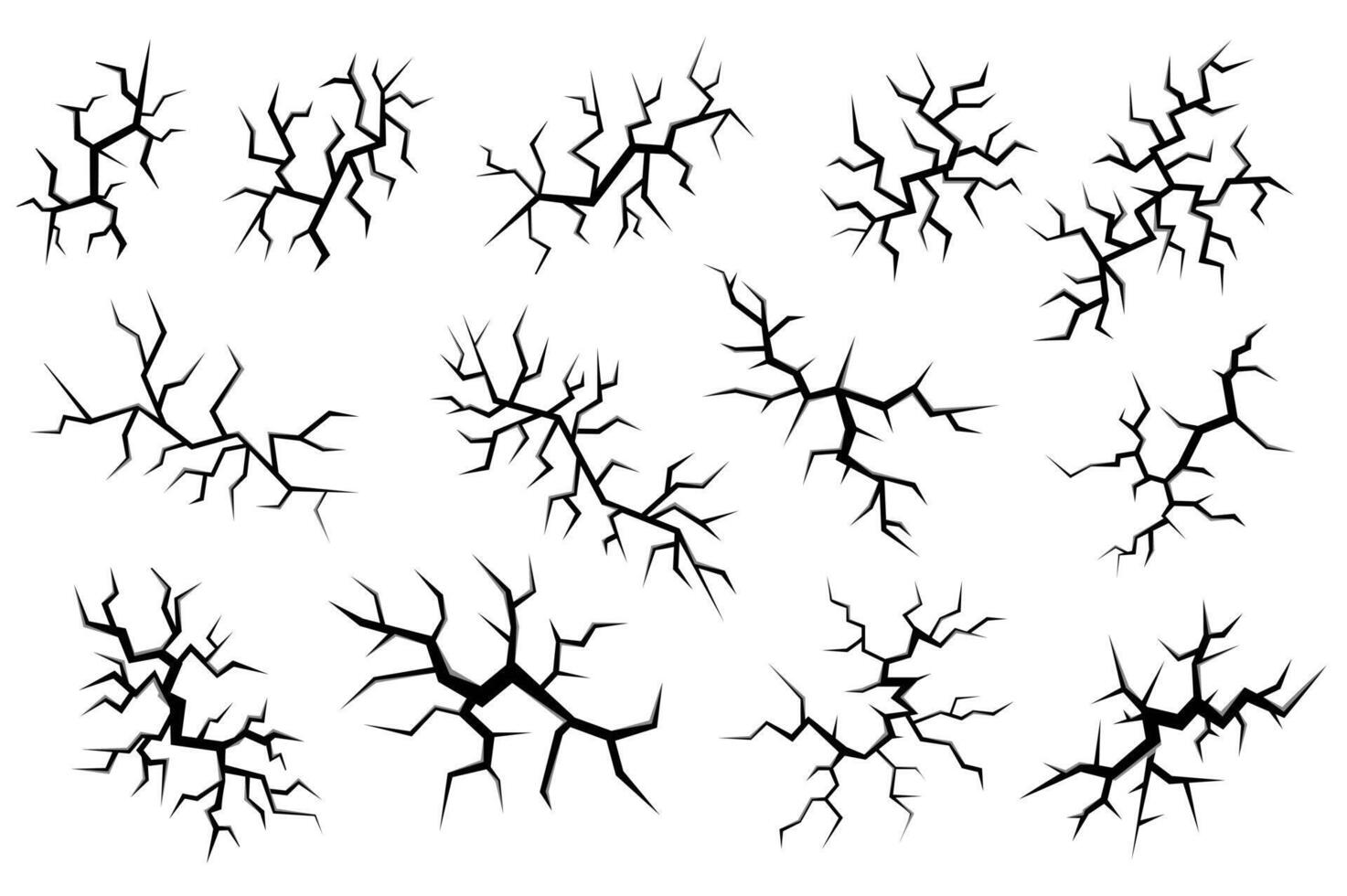 fissuré effet méga ensemble dans plat conception. paquet éléments de surface sol fissures, dommage fissure, rugueux pauses sur terre et ligne rayures dans Haut voir. vecteur illustration isolé graphique objets