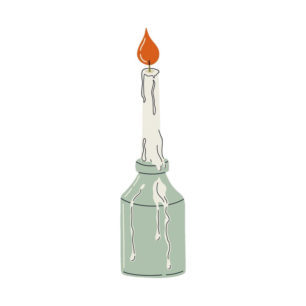 décoratif la cire bougie pour relaxation et confort. brûlant bougie dans élégant moderne chandelier. hygge, concept de scandinave mode de vie. main tiré vecteur illustration.