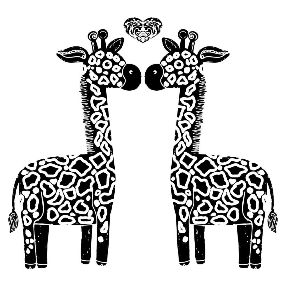 deux girafes sont permanent dans de face de une blanc Contexte vecteur