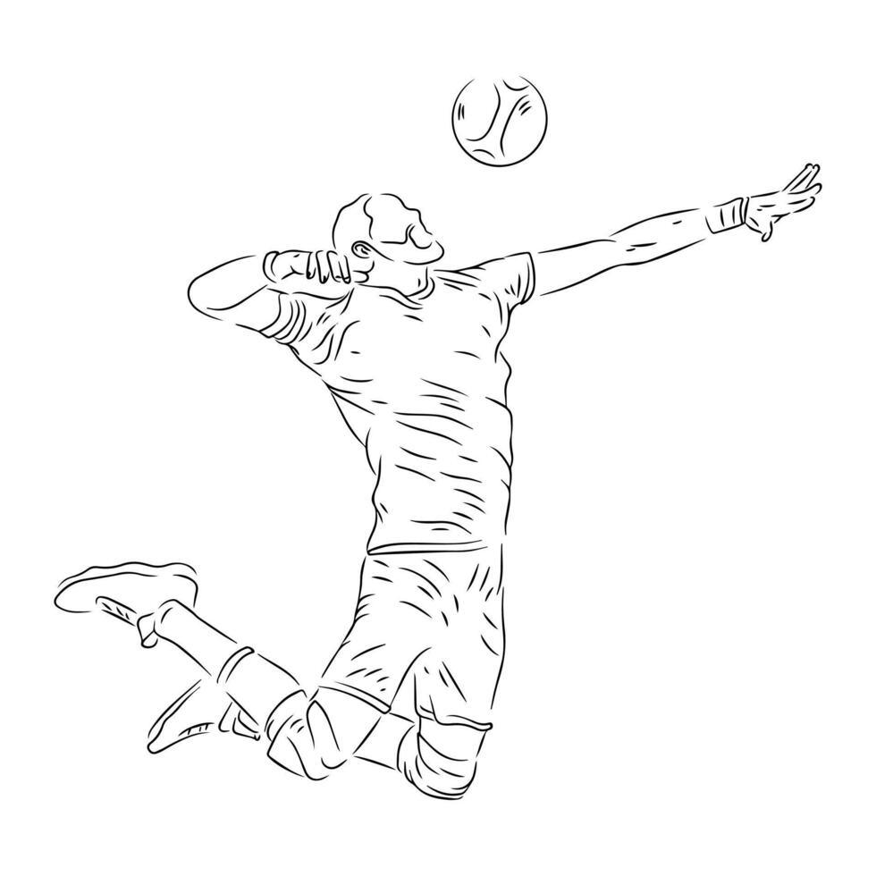 ensemble de gens en jouant volley-ball ligne art ilustration vecteur