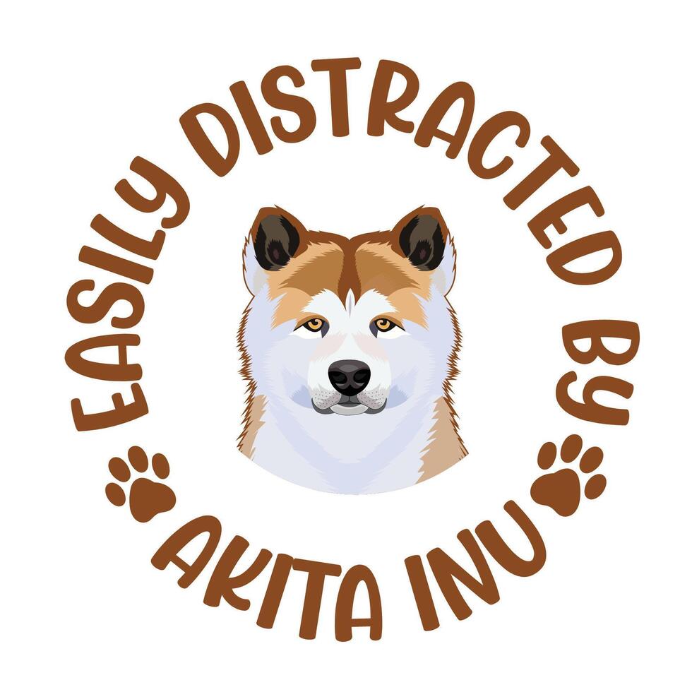 facilement distraits par akita inu chien typographie t chemise conception pro vecteur
