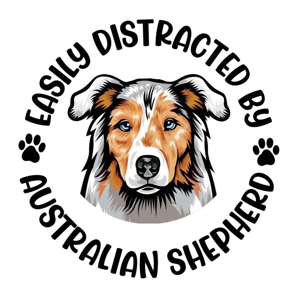 facilement distraits par australien berger chien typographie t chemise conception pro vecteur