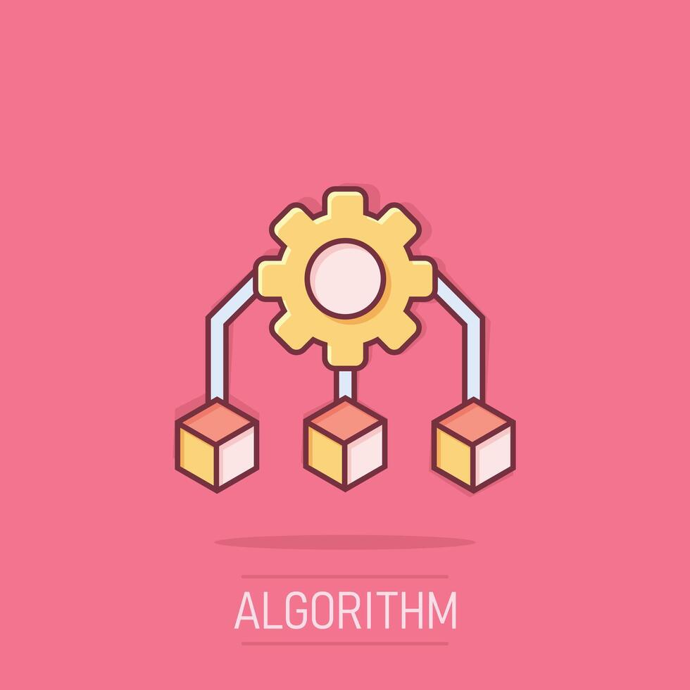 api La technologie icône dans bande dessinée style. algorithme dessin animé vecteur illustration sur isolé Contexte. équipement avec La Flèche éclaboussure effet affaires concept.