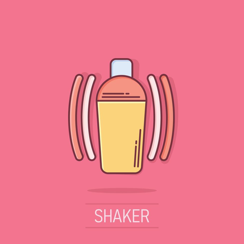 icône de cocktail shaker dans le style comique. illustration de vecteur de dessin animé de bouteille d'alcool sur fond blanc isolé. bar boisson effet splash concept d'entreprise.