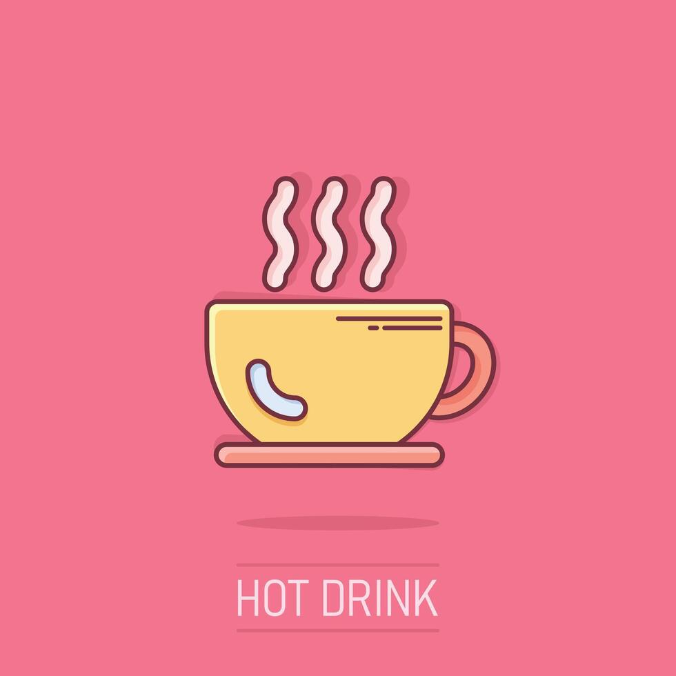 café tasse icône dans bande dessinée style. chaud thé dessin animé vecteur illustration sur isolé Contexte. boisson agresser éclaboussure effet affaires concept.