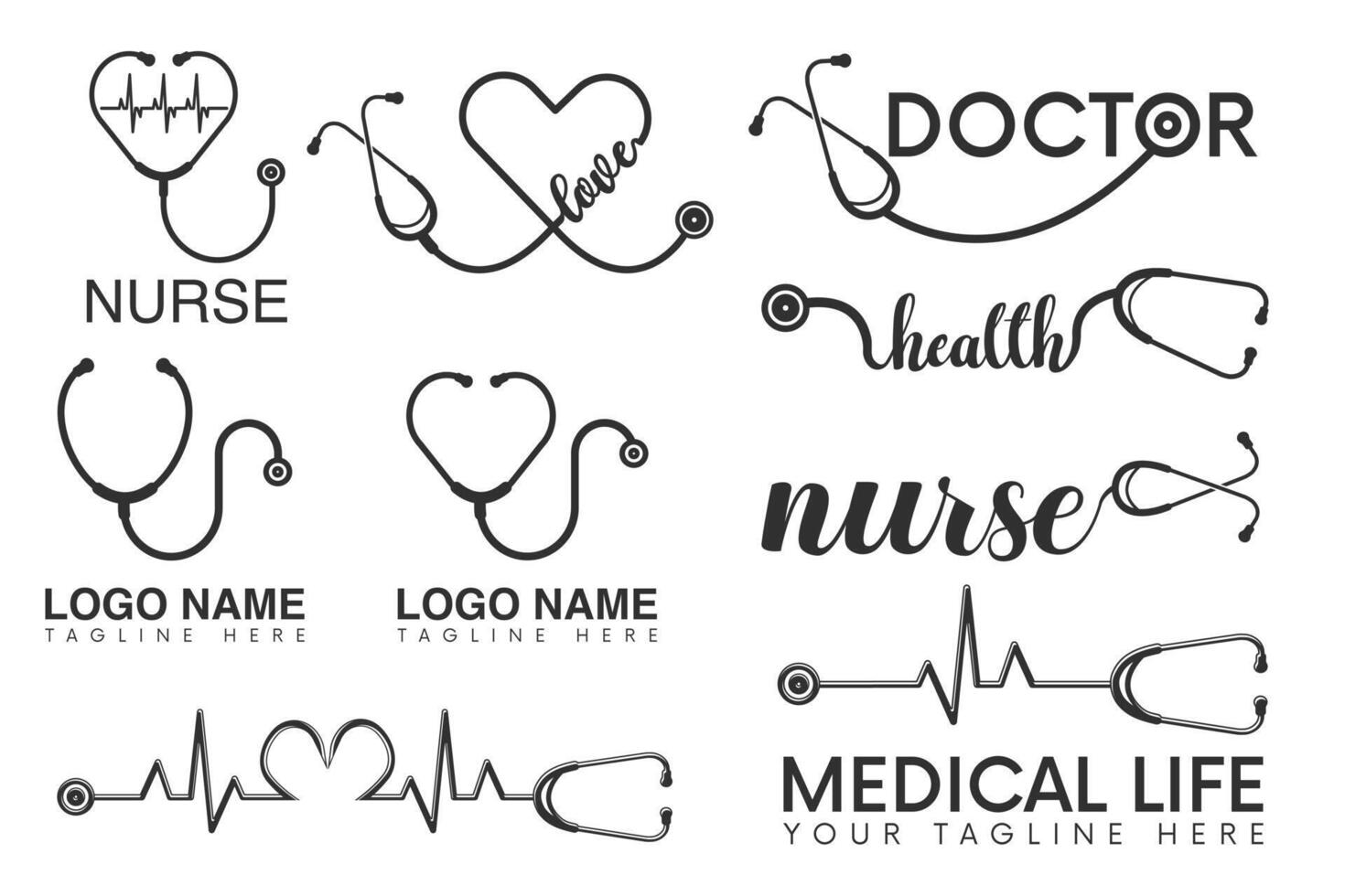 stéthoscope médical logo empaqueter, logo conception, médical logo empaqueter, soins de santé avec stéthoscope empaqueter, médical symbole avec stéthoscope vecteur, soins de santé icône avec stéthoscope graphique, stéthoscope vecteur