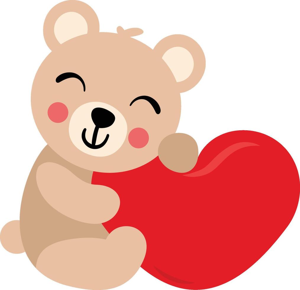 adorable nounours ours avec rouge cœur vecteur