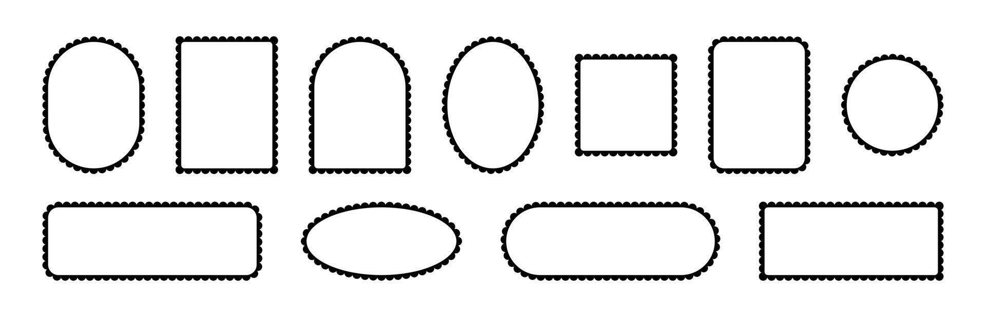 coquille Cadre. le contour de le dentelle bords de le les frontières de le éléments. conception de vecteur collection de isolé verticale et horizontal géométrique formes sur blanc Contexte.