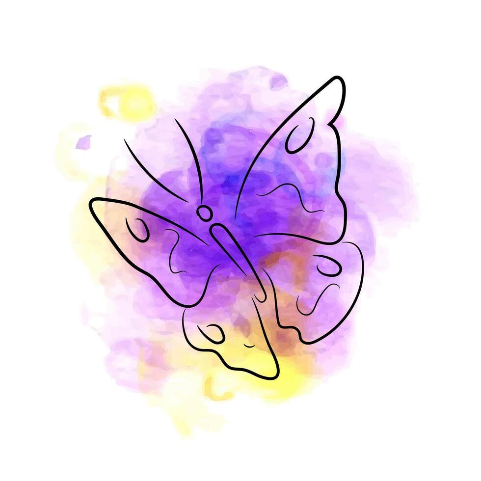 violet et Jaune papillon, encrer, aquarelle vecteur