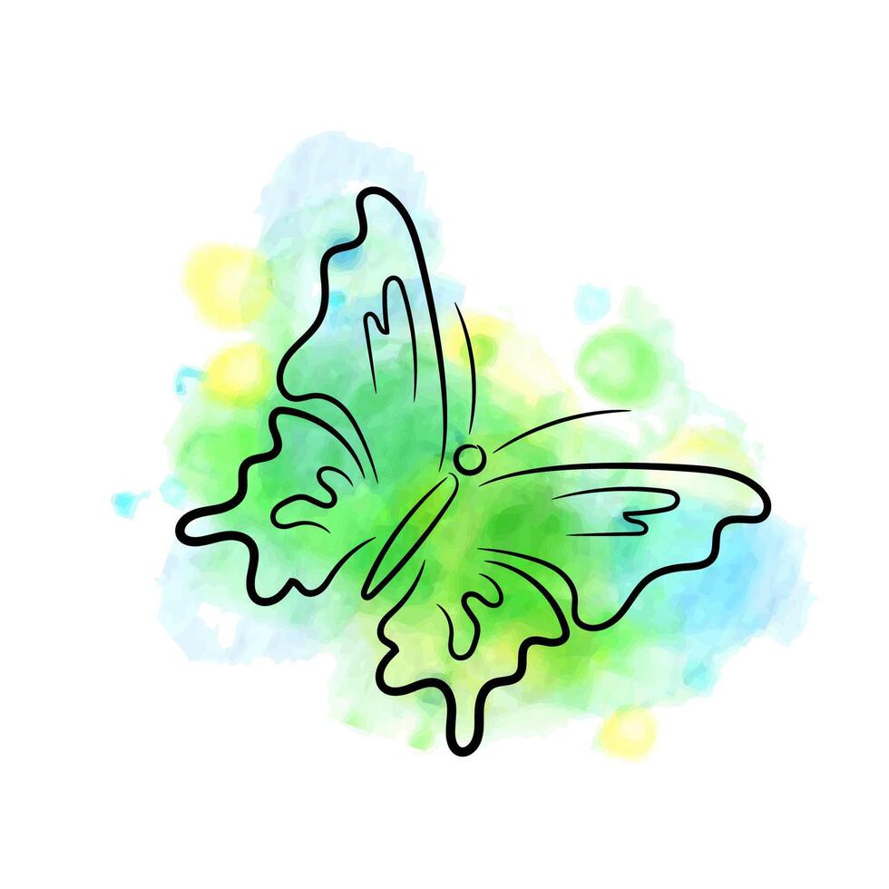 esquisser vert bleu papillon, encrer, aquarelle vecteur