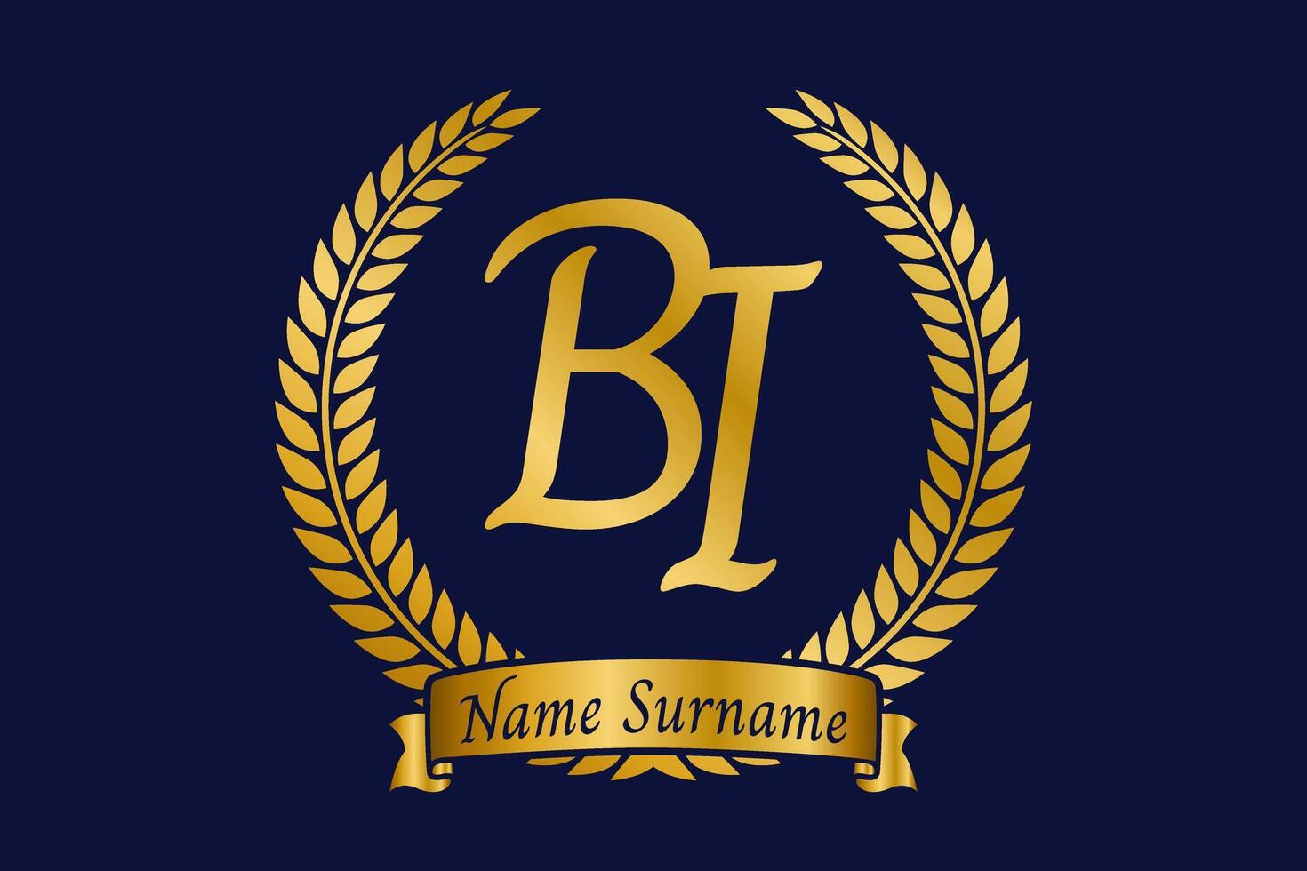 initiale lettre b et je, bi monogramme logo conception avec laurier couronne. luxe d'or calligraphie Police de caractère. vecteur