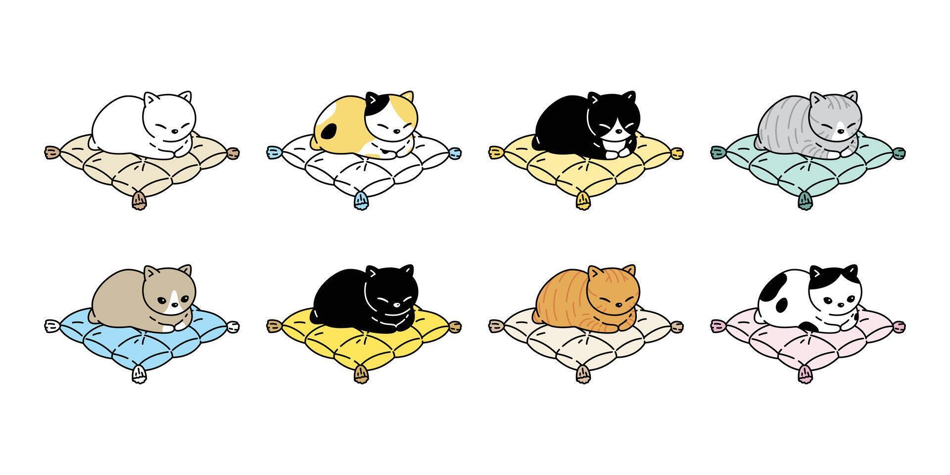 chat vecteur chaton calicot icône logo en train de dormir oreiller symbole personnage dessin animé griffonnage illustration conception
