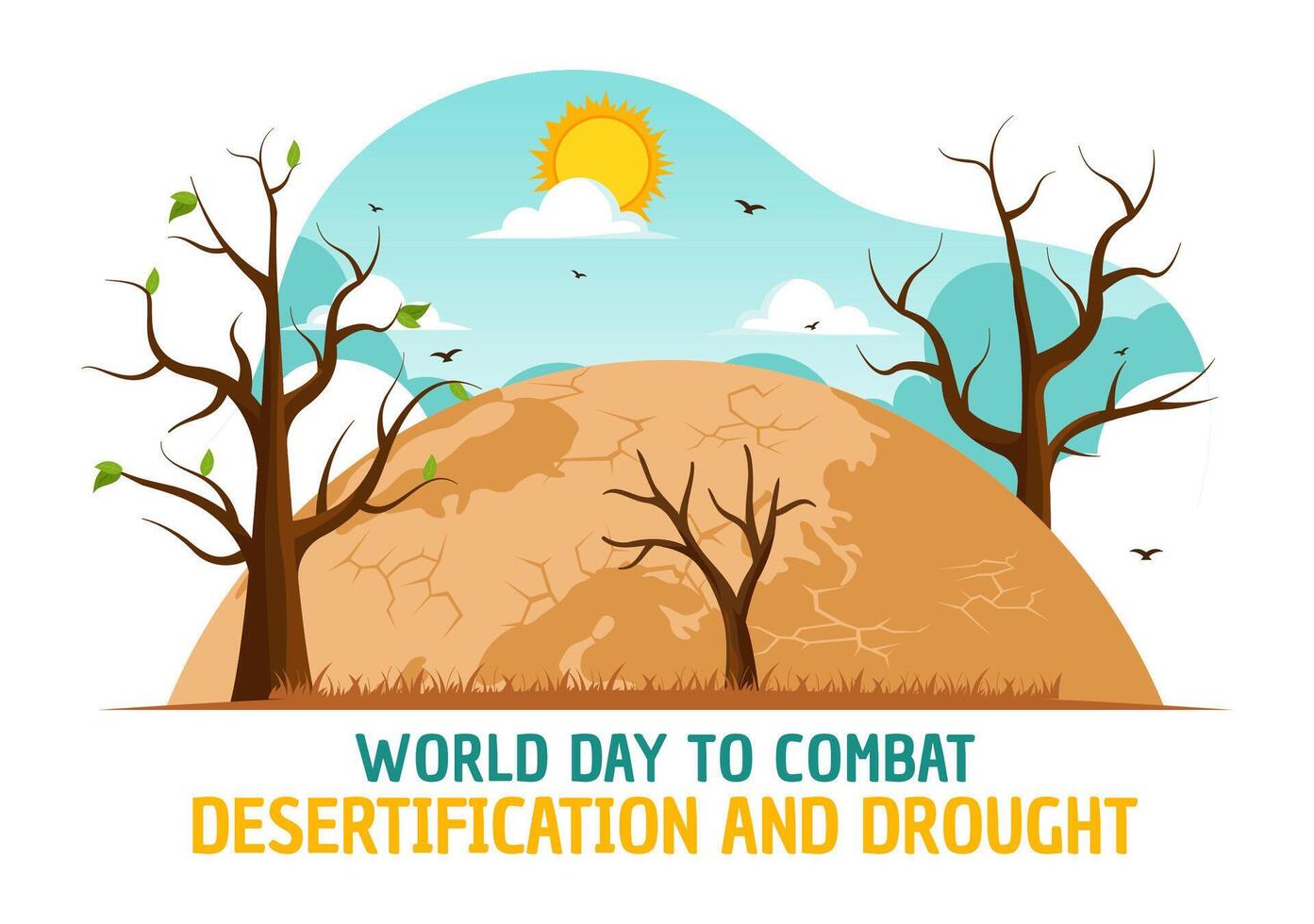 monde journée à combat désertification et sécheresse vecteur illustration avec tournant le désert dans fertile terre et pâturages dans la nature plat Contexte