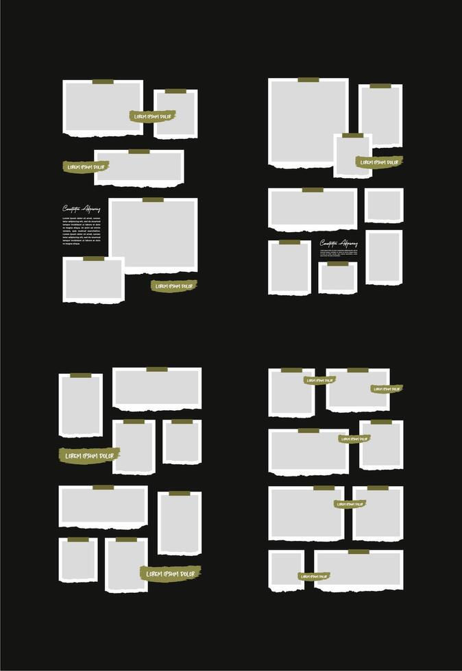 ensemble des photos ou Photos Cadre collage. des bandes dessinées page la grille disposition abstrait photo cadres et numérique photo mur modèle vecteur