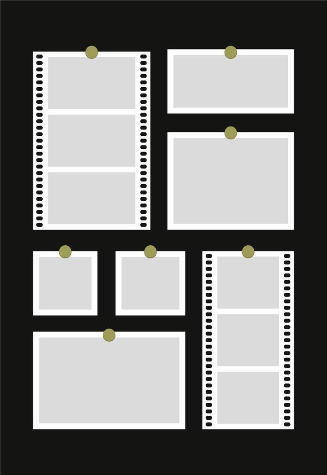 photos ou collage de cadres de photos. mise en page de la grille de la page de bandes dessinées cadres photo abstraits et modèle de mur photo numérique vecteur