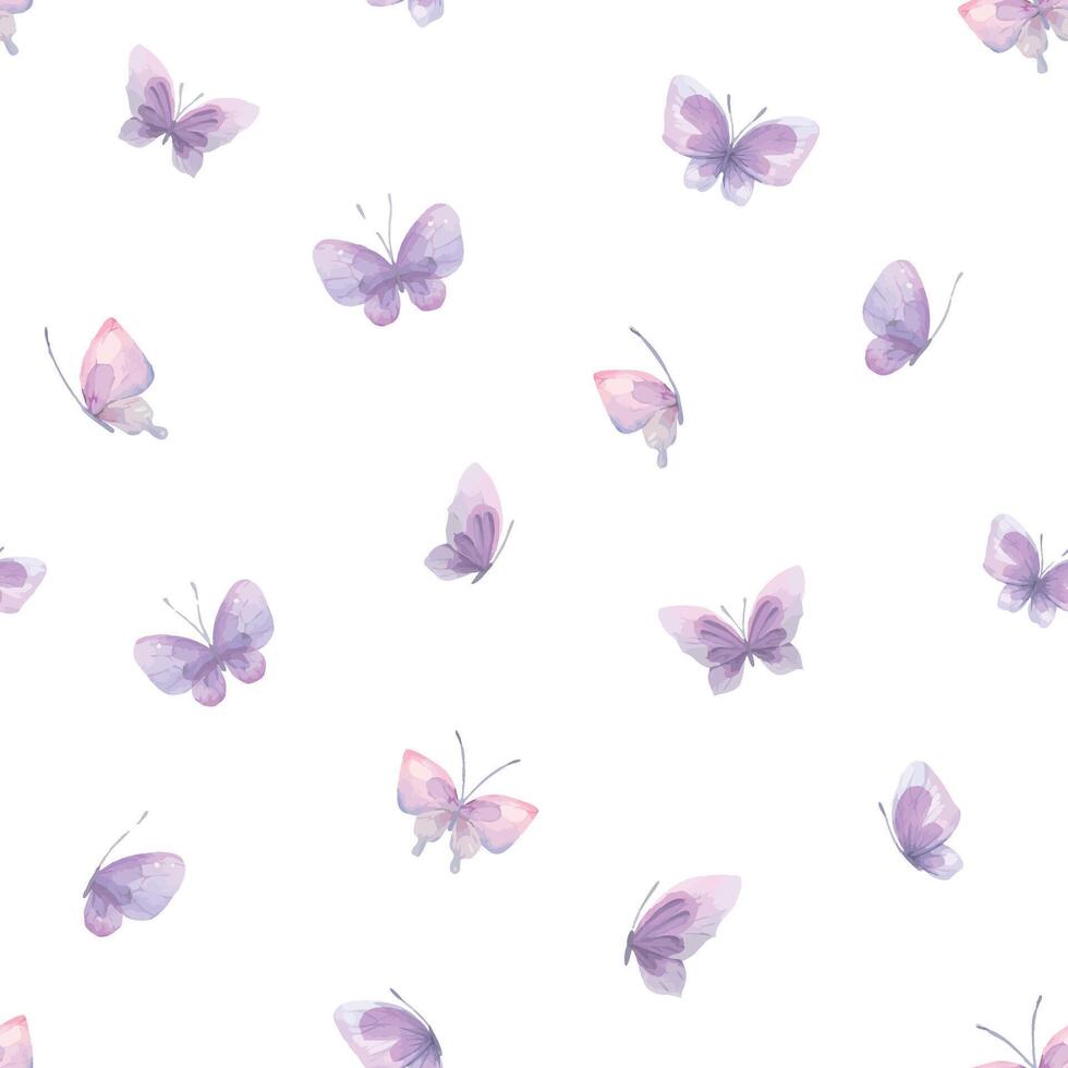 aquarelle illustration de rose et lilas papillons. sans couture modèle, doux, aéré. pour tissu, textile, fond d'écran, impressions ferraille papier vecteur