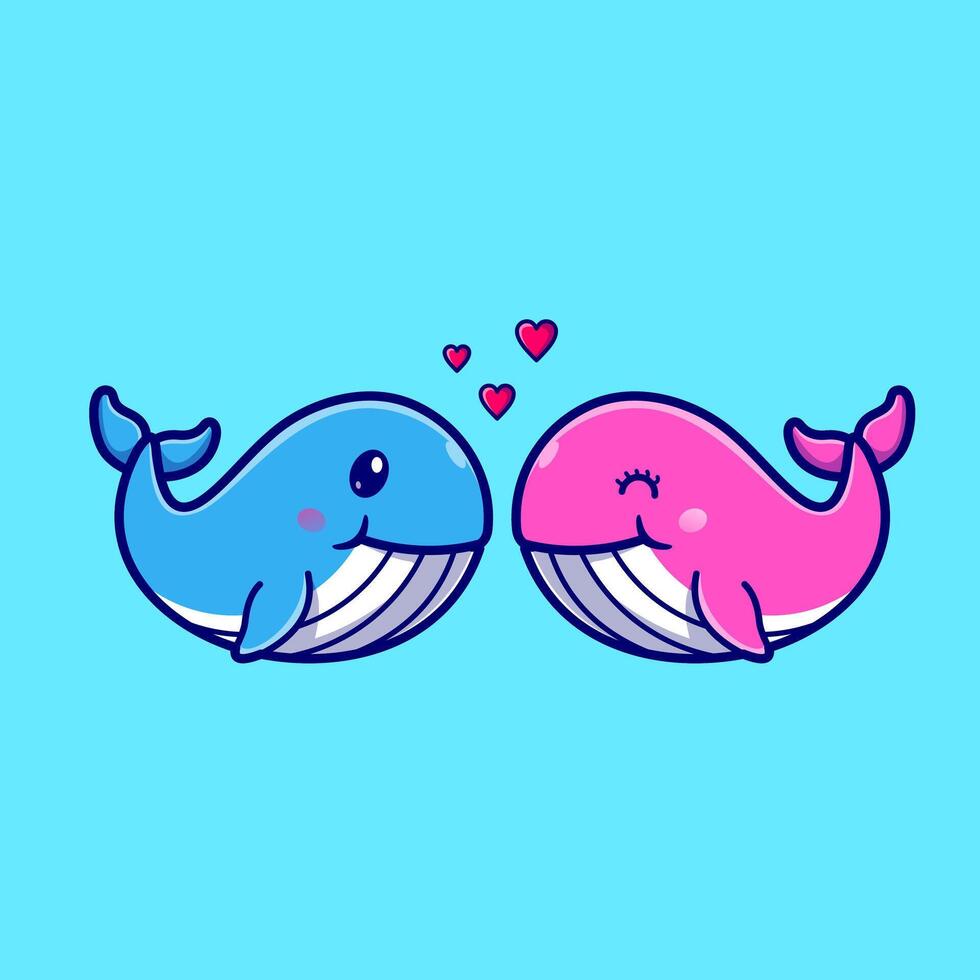 mignonne couple baleine avec l'amour dessin animé vecteur icône illustration. animal l'amour icône concept isolé prime vecteur. plat dessin animé style