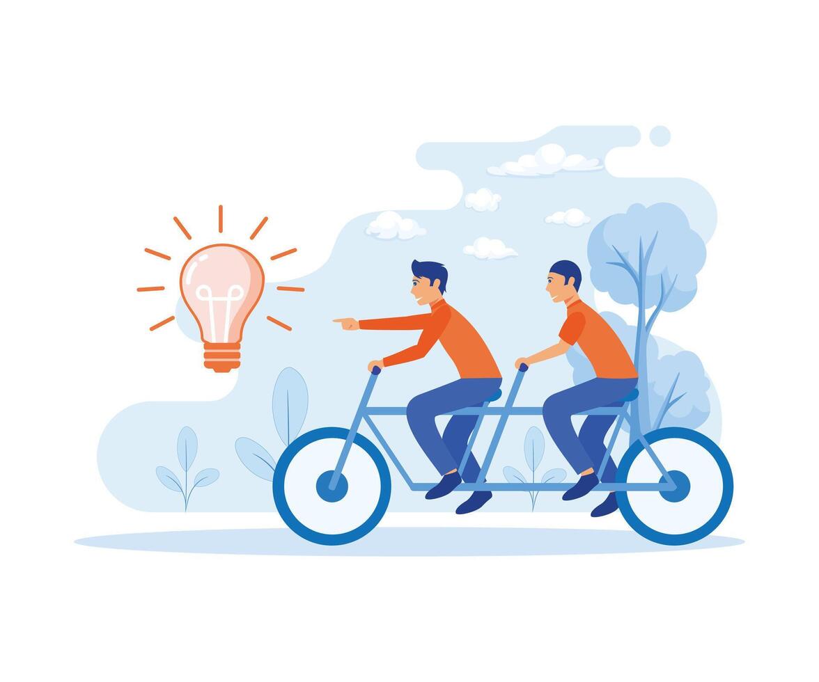 homme d'affaire et entrepreneur personnages sur vélo. coopérative direction métaphore. plat vecteur moderne illustration