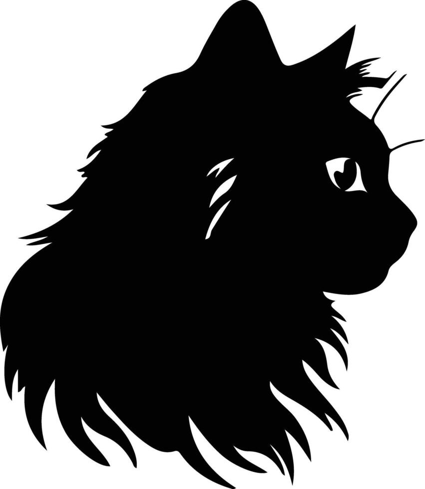 Britanique cheveux longs chat silhouette portrait vecteur