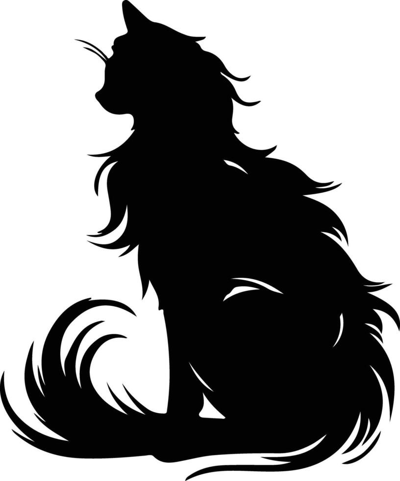 Oriental cheveux longs chat noir silhouette vecteur