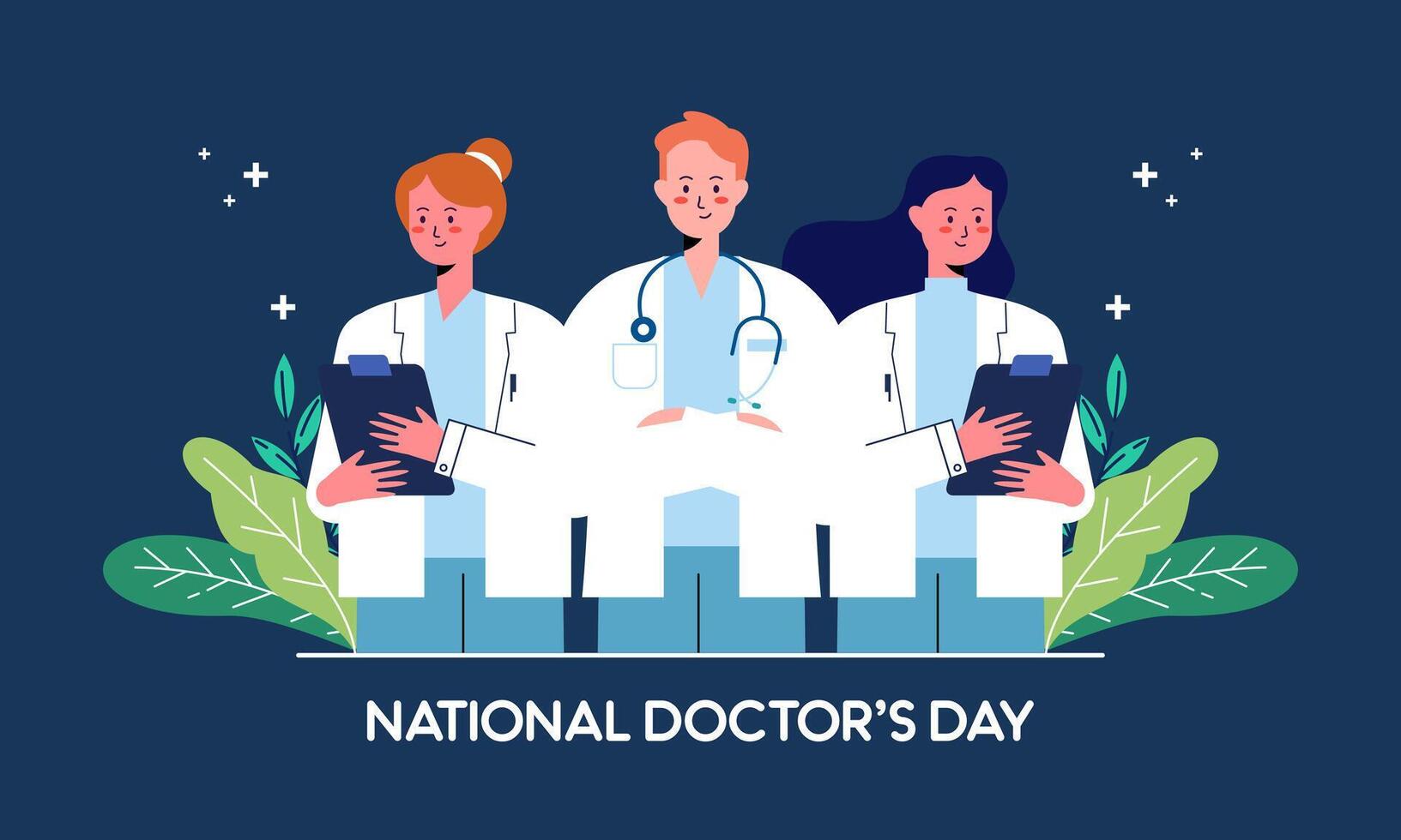 content nationale médecins journée main tiré plat conception illustration. remercier vous médecins et infirmières vecteur