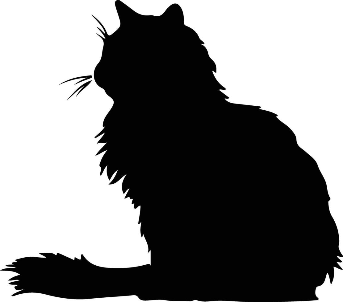 Britanique cheveux longs chat noir silhouette vecteur