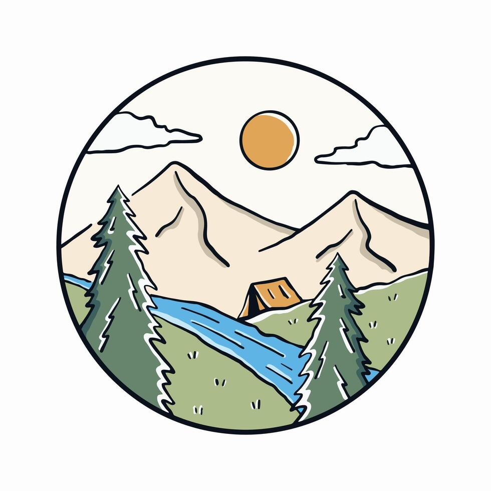 aller camping sur près rivière conception pour badge, autocollant, correctif, t chemise vecteur conception