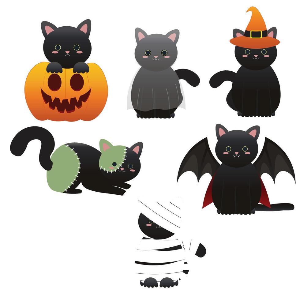 mignonne Halloween à thème chats vecteur