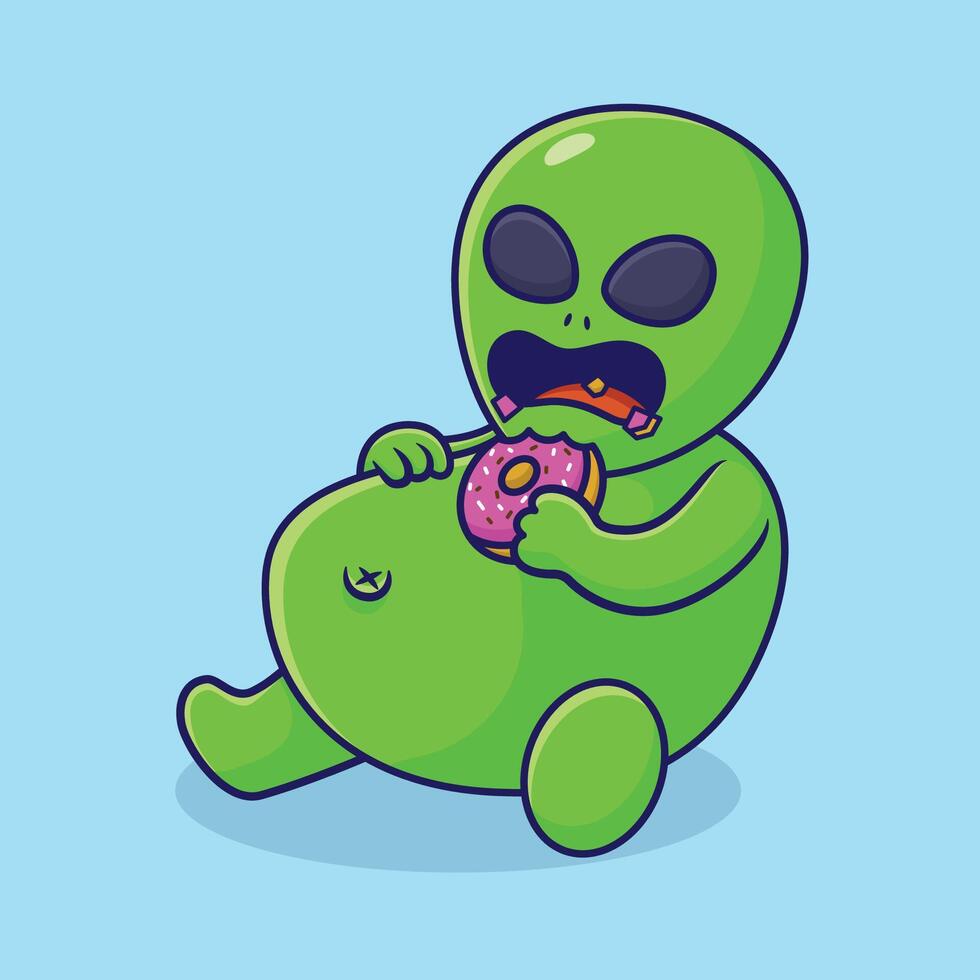 gratuit vecteur dessin animé extraterrestre lourd en mangeant Donut art conception