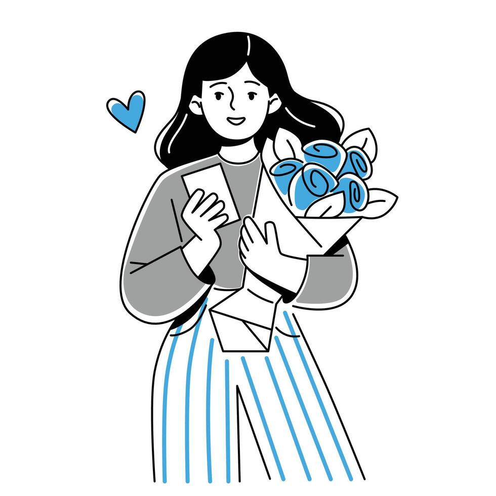 illustration de fille avec une bouquet vecteur