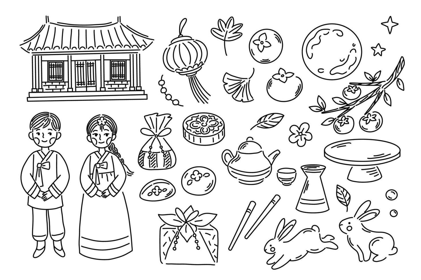 griffonnage style illustration de traditionnel coréen Festival vecteur