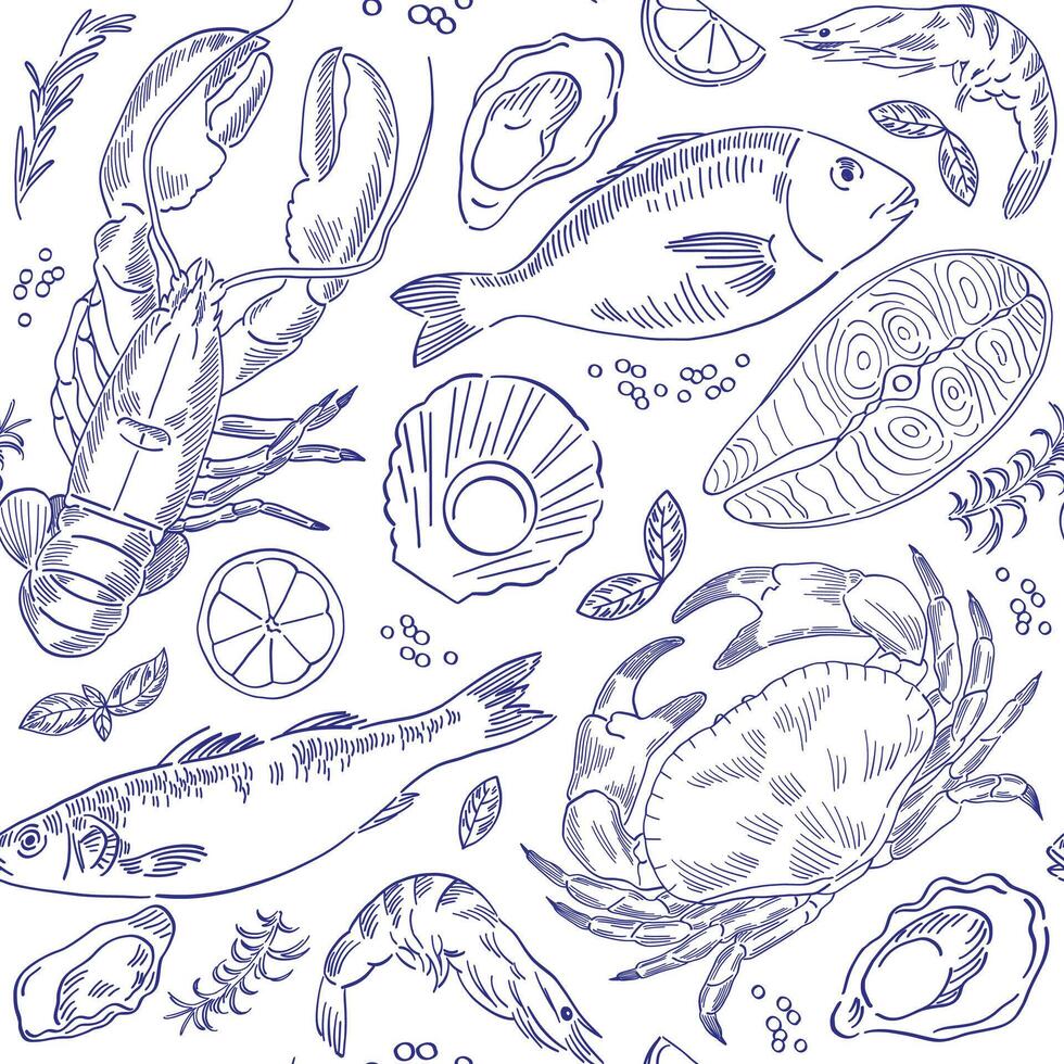 modèle ligne art Fruit de mer illustration vecteur