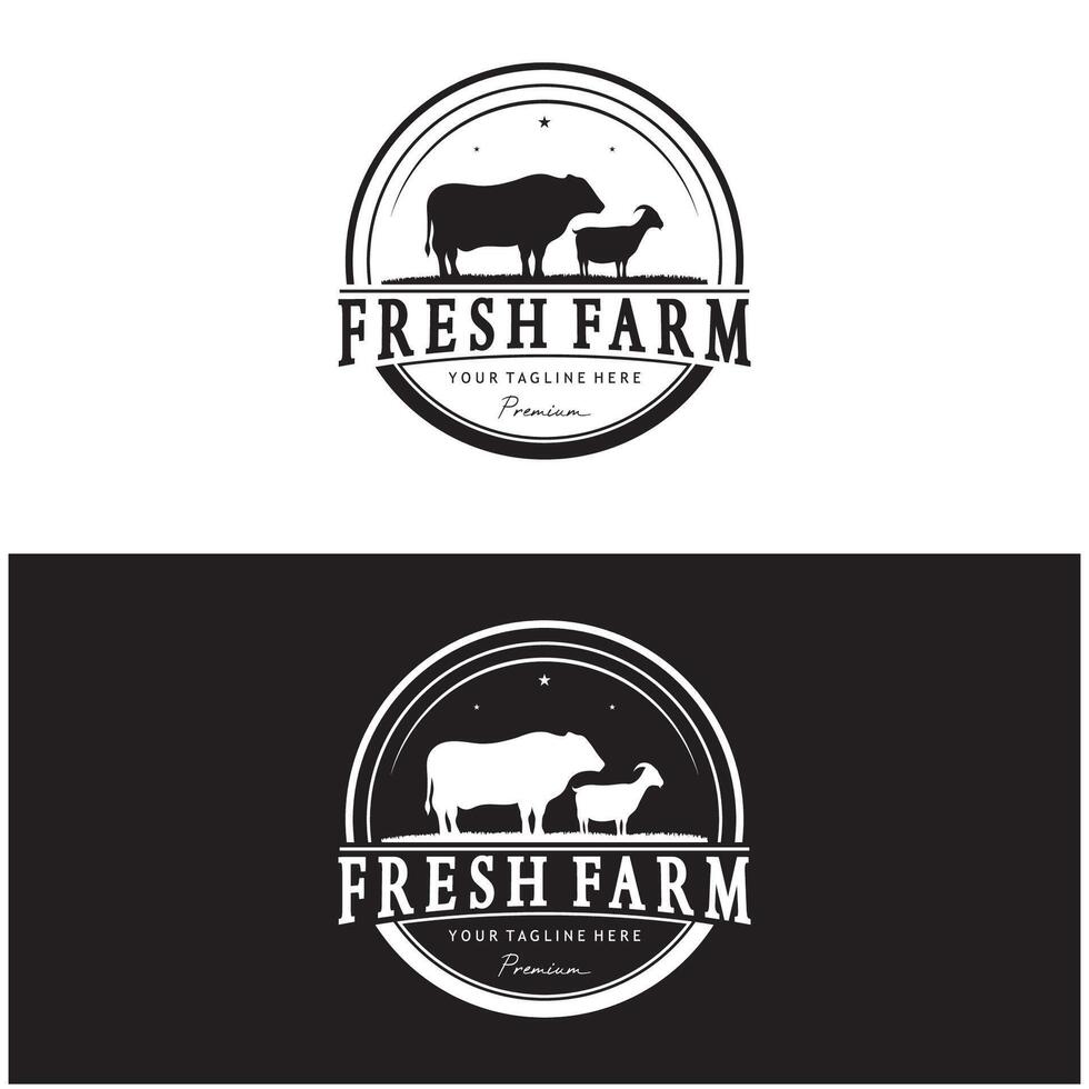 ancien biologique animal ferme logo prime rétro silhouette pour entreprise, bétail, Étiquettes et insignes. vecteur