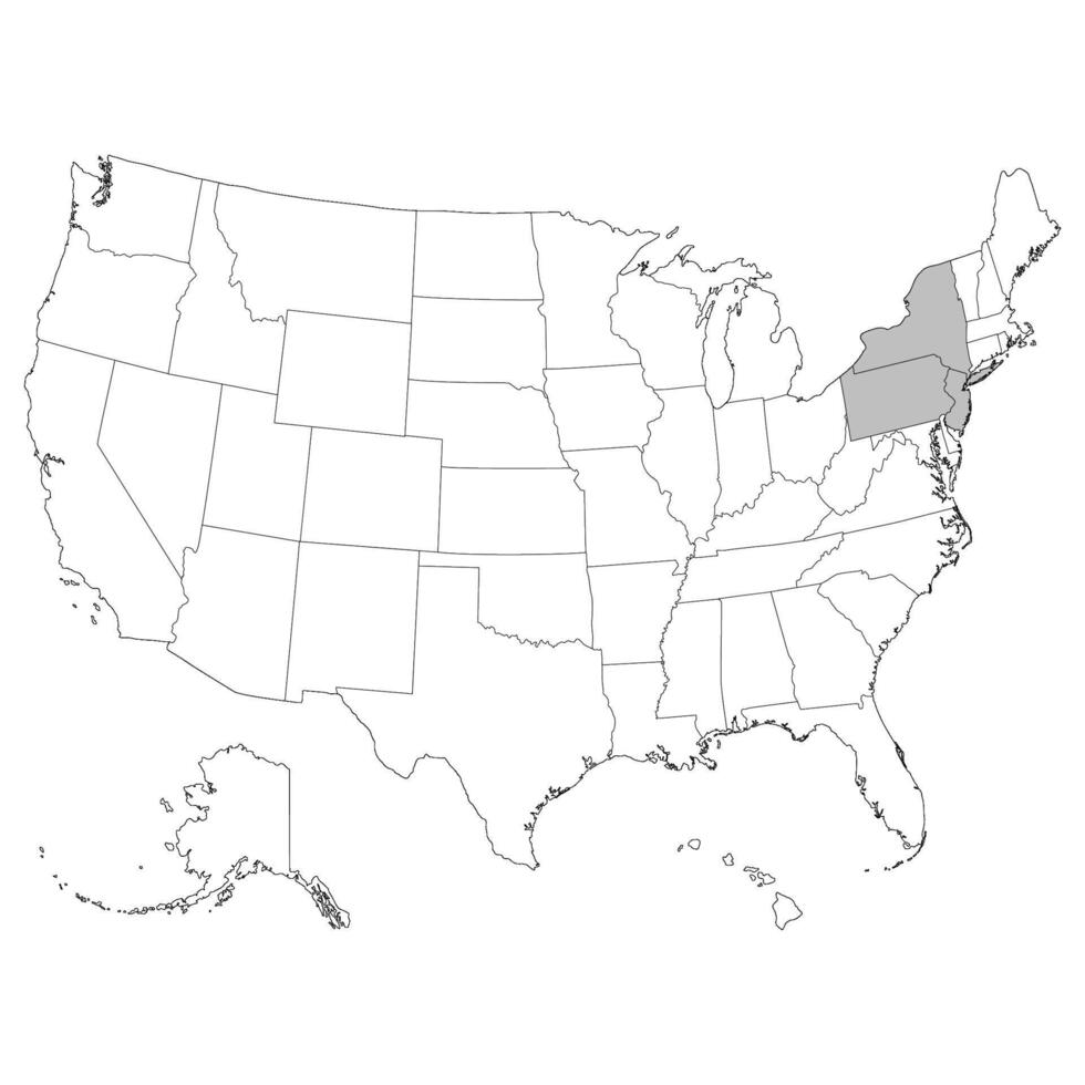 Etats-Unis États milieu atlantique Régions carte. vecteur