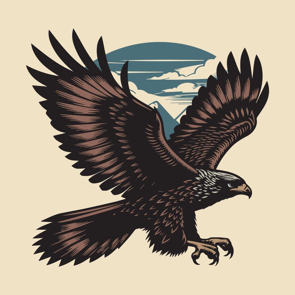 Aigle dans vol. vecteur illustration de une oiseau de proie.