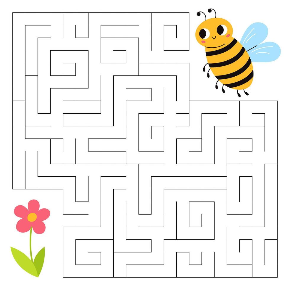 insectes Labyrinthe Jeu pour enfants. mignonne abeille à la recherche pour une façon à le fleur. imprimable feuille de travail avec Solution pour école et préscolaire. vecteur dessin animé illustration.