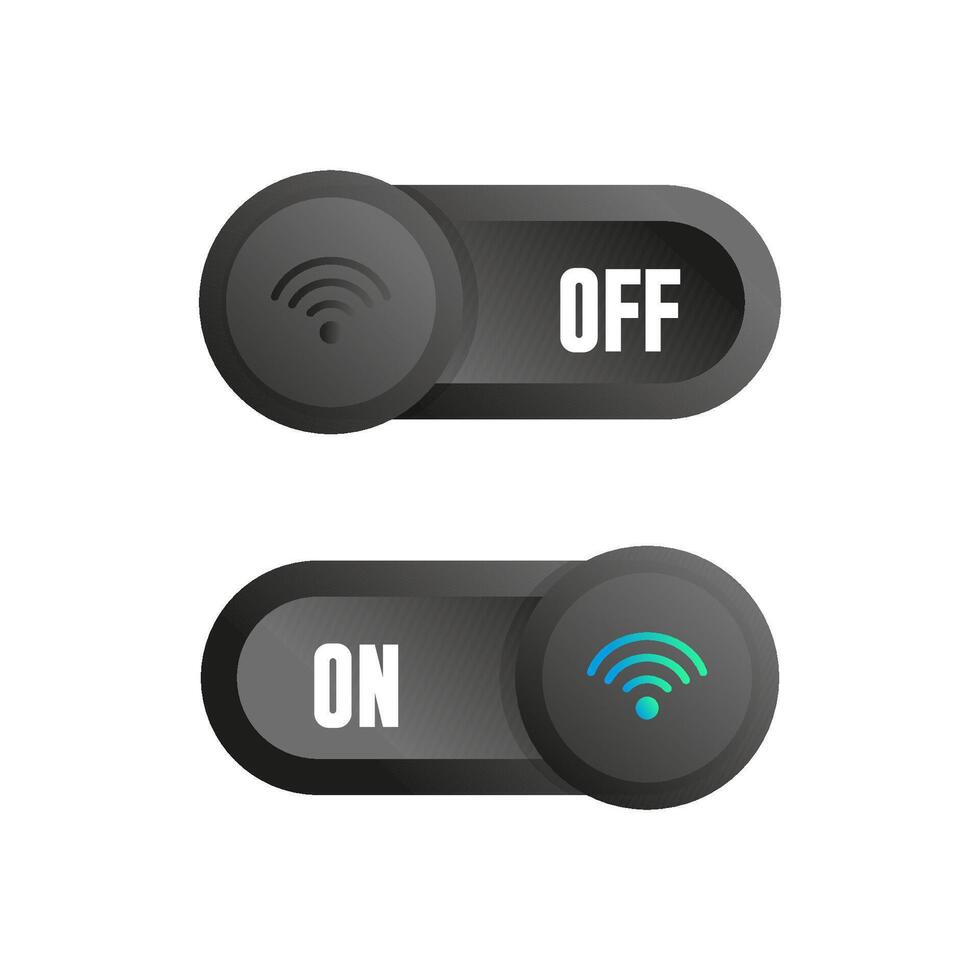 deux élégant vecteur noir Wifi interrupteurs dans sur et de positions. Wifi icône avec lumière indication.