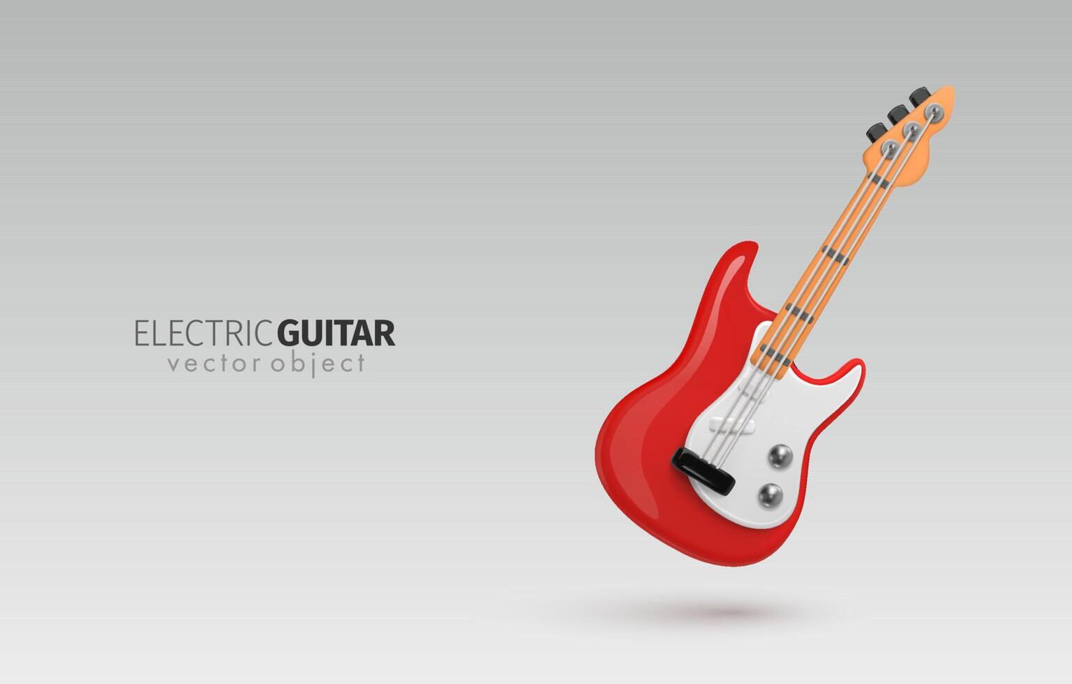 3d vecteur dessin animé rouge électrique guitare noir sur blanc Contexte.